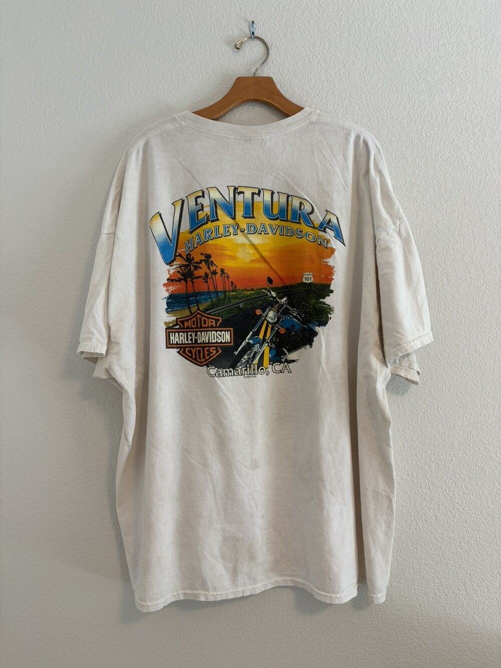 2022 Ventura Camarillo California Sunset Harley Davidson White T-Shirt Y2K 3XL